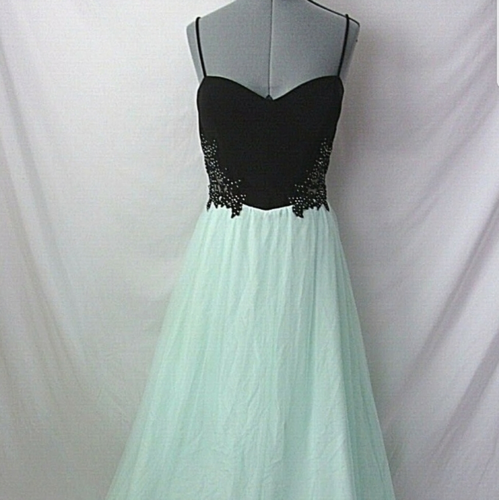 BA Nites Prom Formal Dress Aqua Black Bling 15